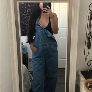 Denim straight leg overalls